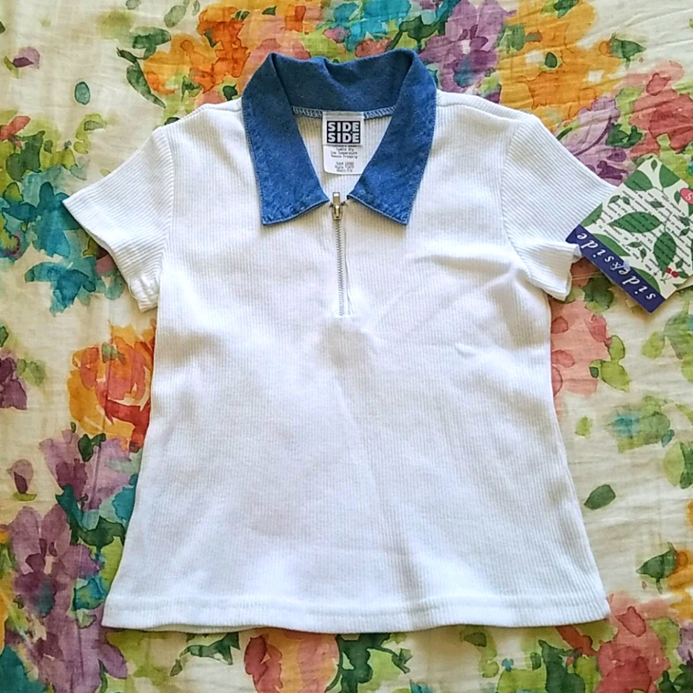 NWT SidexSide White short sleeve 3/4 zip tee S